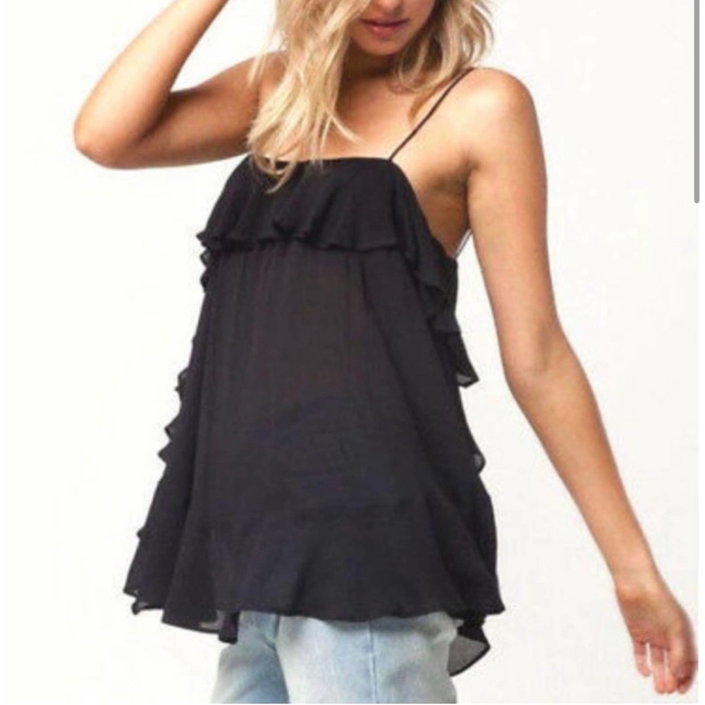 NWT Free People Cascade Black Ruffle Whimsigoth Boho Fairy Grunge Romantic Top S